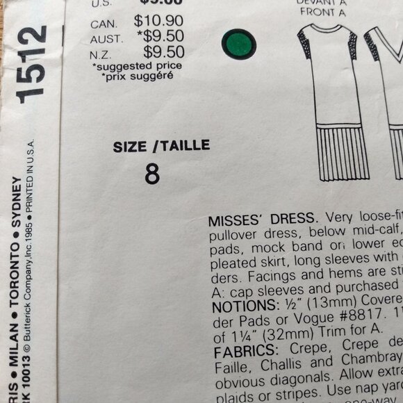 Vintage Vogue Flapper Dress Sewing Pattern Size 8 Kasper 1512 UNCUT - Picture 7 of 13